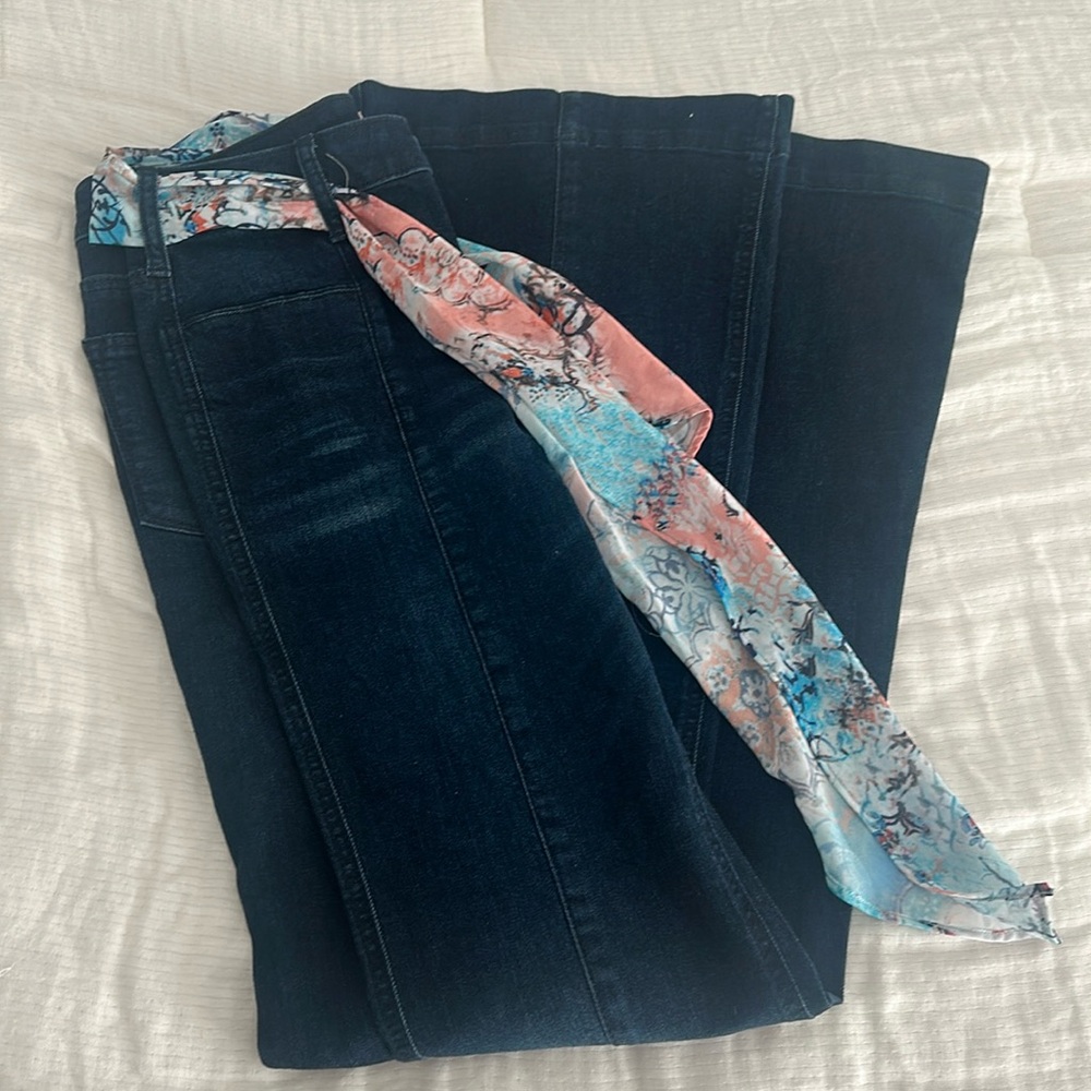 Altar’d State Flare Dark Blue Denim Jeans with scarf belt
